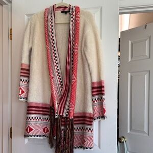 Chic Women's Cream and Red Patterned Cardigan
